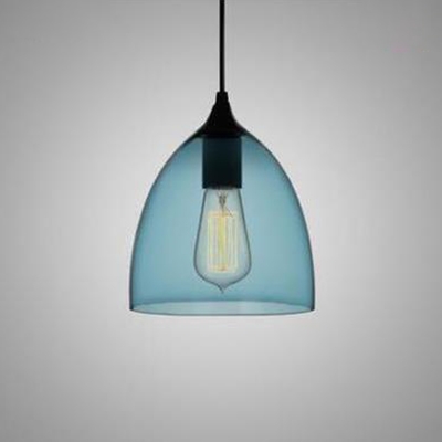 Blue Glass Geometric Drop Light Minimalist Single Light Suspended Light for Bedroom