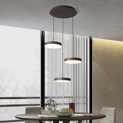 Brown Finish Round Shaped LED Pendant Ceiling Nordic Modern 3-LED Hanging Lighting for Kitchen
