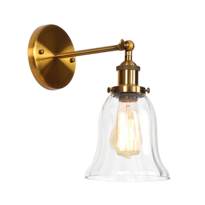 Clear Glass Bell Wall Sconce Simplicity 1 Light Small Wall Mount Light in Brass Finish