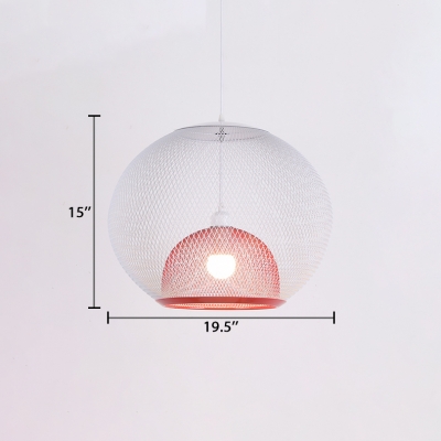 Designers Style Mesh Cage Drop Light Steel 1 Head Suspended Light in White and Red