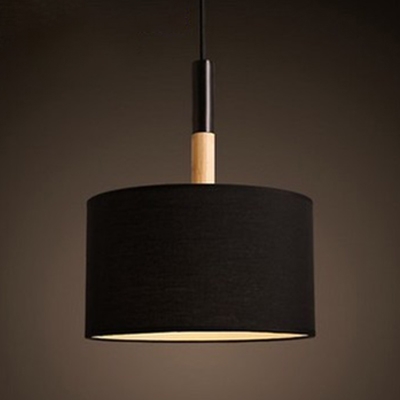 Drum Hanging Light Simplicity Fabric 1 Head Drop Ceiling Lighting in Black for Living Room