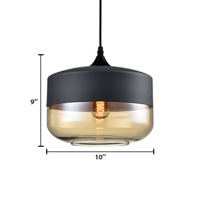Glass Cylinder Lighting Fixture Contemporary Single Head Suspension Light in Amber/Clear
