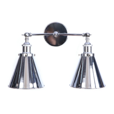 Horn Shade Wall Mount Light Modern Fashion Steel 2 Light Double Wall Sconce in Chrome Finish