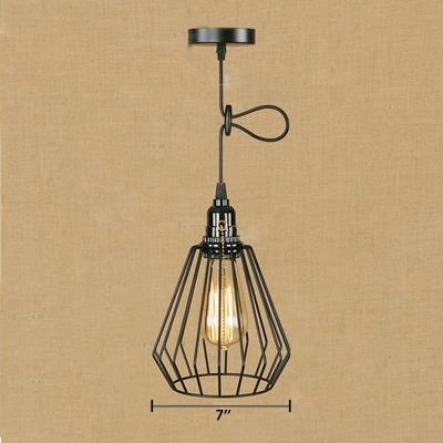 Indoor LED Mini Hanging Pendant in Black with Slatted Metal Cage