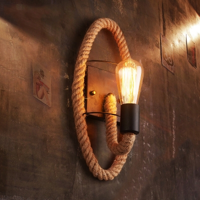 Industrial 1 Light Natural Rope Wall Sconce in Black Color