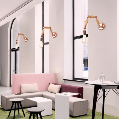 Industrial Bare Bulb Wall Lighting Metal Single Light Wall Mount Light in Rose Gold with Swing Arm