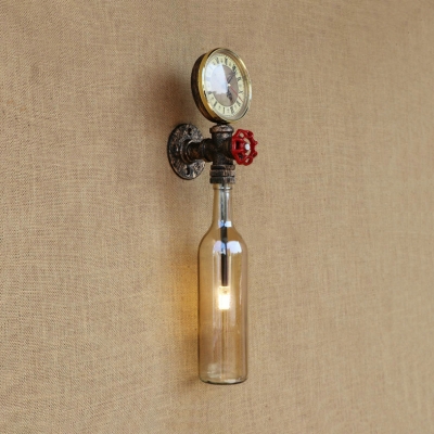 Industrial Wall Sconce LOFT Retro Vintage with Watermeter and Valve Decorative Pipe Fixture, Colorful Glass Shade