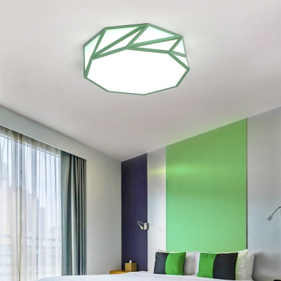 Metallic LED Ceiling Light with Geometric Shape Gray/Green Lighting Fixture for Coffee Shop