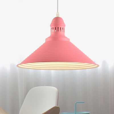 Modern Fashion Conical Drop Light Metal Single Light Suspension Light in Pink for Kids