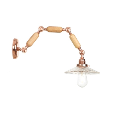 Modernism Scalloped Sconce Light with Wooden Adjustable Arm 1 Bulb Wall Mount Light in Rose Gold