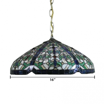 Multicolored Tiffany Style 2 Light Ceiling Pendant with Dome Glass Shade, 16-Inch Wide