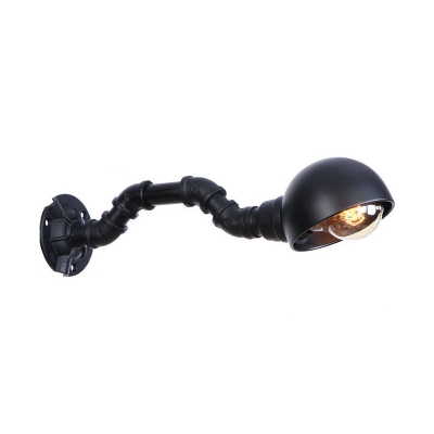 Pipe Style Wall Mount Fixture with Dome Shade Industrial Metal 1 Bulb Wall Sconce in Black