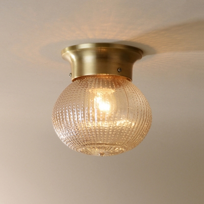 Prismatic Glass Spherical Flush Light Modern Design Single Head Ceiling Light in Brass