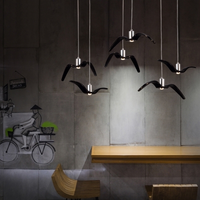Resin Seagull LED Hanging Lamp Modern Design 6 Light Cluster Pendant Light in Black