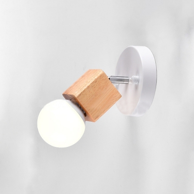 Rotatable 1 Head Open Bulb Sconce Light Modern Wooden Wall Light with Black/White/Wood Base