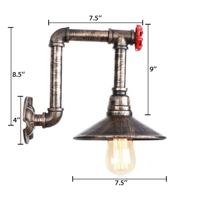 Rustic Style Railroad Wall Lighting Metal Single Light Wall Lamp in Antique Bronze for Porch