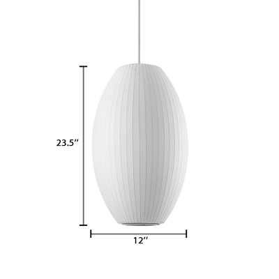Simplicity Oval Hanging Light Fabric Single Light Lighting Fixture in White for Sitting Room