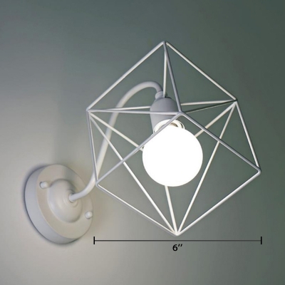 Square Wall Mount Fixture with Metal Cage Simplicity Single Head Sconce Light in White