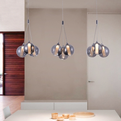 Stainless Cluster Hanging Lamp Contemporary 9 Light Decorative Glass Sphere Drop Light