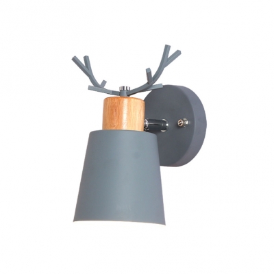 Tapered Shade Wall Mount Light with Antler Coffee Shop Children Metal 1 Head Wall Lamp in Gray/White