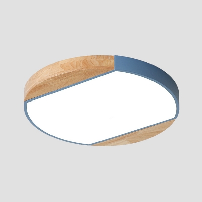 Ultra Thin Round Lighting Fixture Sitting Room Wood LED Flush Mount Light in Blue/Green/White/Yellow