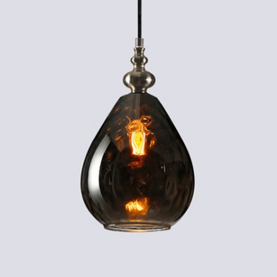 Water Drop Hanging Lamp Contemporary Adjustable Amber/Smoke Glass 1 Light Drop Light