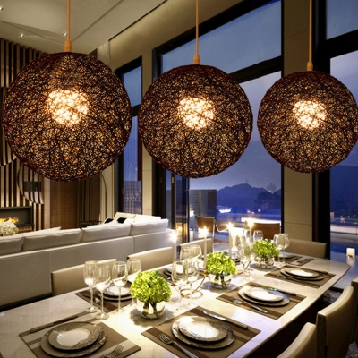 Weave Round Shape Suspended Lamp Designers Style Colorful Rattan Hanging Light for Balcony