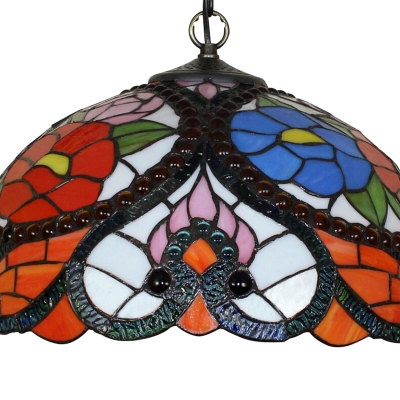 2 Light 16-Inch Wide Pendant Light with Dome Pattern Glass Shade in Multicolored, Tiffany Style