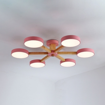 3/6 Lights Drum Ceiling Lamp Modern Fashion Living Room Acrylic Chandelier Light in Pink