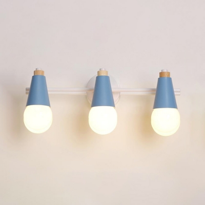 3 Lights Linear Sconce Light With Open Bulb Living Room Metallic Vanity Light in Blue/Gray