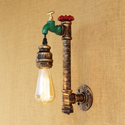 Aged Bronze Bare Bulb Wall Light with Faucet Decoration Vintage Iron 1 Bulb Wall Lamp
