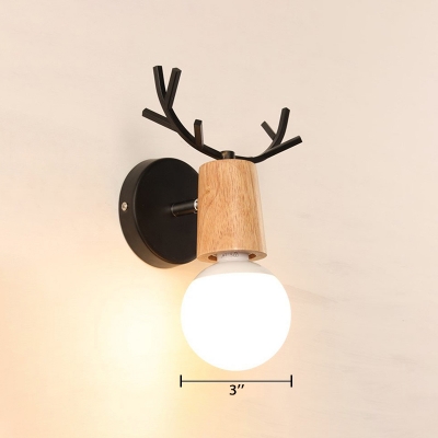 Black/White Antler Sconce Light Nordic Style Wood Single Head Wall Mount Light for Children Room