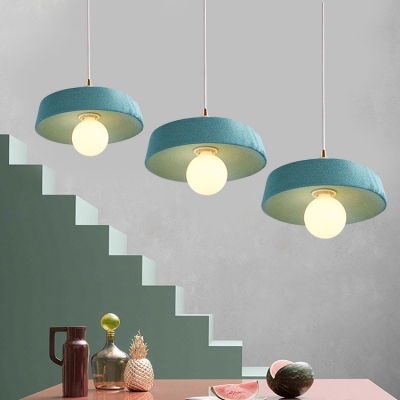 Blue Drum Pendant Light Contemporary Metallic 1 Light Hanging Ceiling Lamp for Coffee Shop