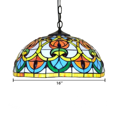 Colorful Dome Shade Tiffany 2 Light Pendant Light with Art Glass in Baroque Style, 16-Inch Wide