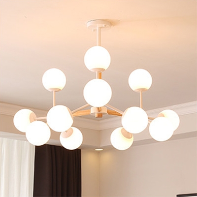 Cream Glass Ball Hanging Lamp Contemporary Multi Light Suspended Lamp