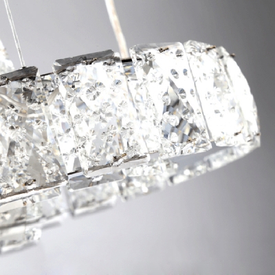 Crystal Vertical Ring Chandelier Modern Fashion LED Suspended Light in Chrome for Living Room