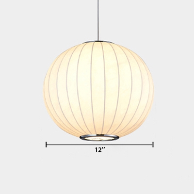 Fabric Globe Hanging Lamp Minimalist Adjustable 1 Light Suspension Light in White