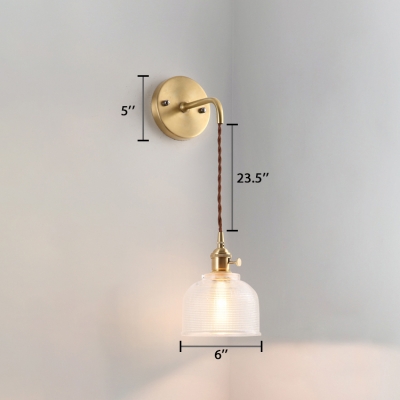 Height Adjustable Dome Suspender Wall Light Retro Style Prismatic Glass 1 Head Wall Lamp in Brass