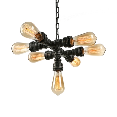 Industrial Cross Pipe Chandelier in Rust Vintage Style, 7 Lights