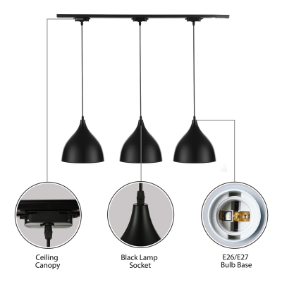 Linear 3 Light Track Light Vintage Metal Pendant Light in Dome for Kitchen Island Pool Table