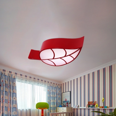 Macaron Colorful Leaf Lighting Fixture Amusement Park Kids Bedroom Metal LED Ceiling Light