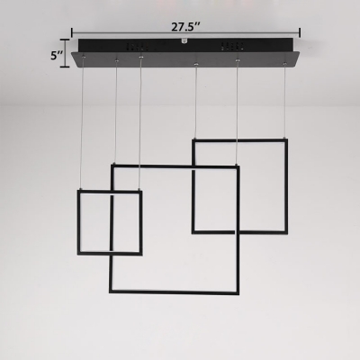 Modern Chic Square Suspension Light Metal 3 Light LED Pendant Lamp for Sitting Room