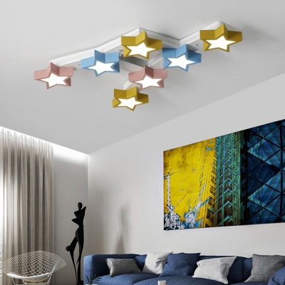 Multi Color Star Ceiling Fixture Modern Design Metal 7 Lights LED Flush Mount for Kindergarten