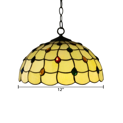 Multicolored Jewels Theme Tiffany Dome Glass Shade Living Room Hanging Lamp, 12