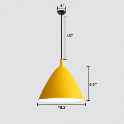 Nordic Style Colorful Cone Drop Light Metal One Light LED Suspension Light for Kids Bedroom