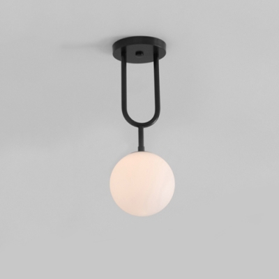 Orb Semi Flush Light Designers Style Frosted Glass 1 Light Lighting Fixture in Black Finish