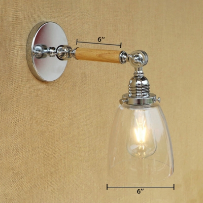 Rotatable Cone Small Wall Lamp Industrial Clear Glass Wall Mount Fixture in Chrome for Corridor