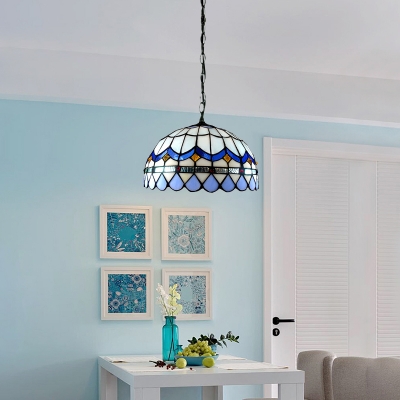 Sea Blue Dome Shape Shade Mini Pendant Light Stained Glass Tiffany Style