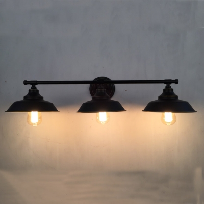 Triple Lights Barn Wall Lamp Industrial Vintage Metal Vanity Light in Black Finish for Bar Counter