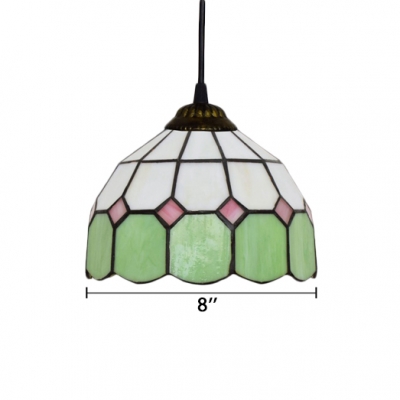 White & Green/Blue Dome Shaped Glass Shade Tiffany Simple Ceiling Pendant, 8